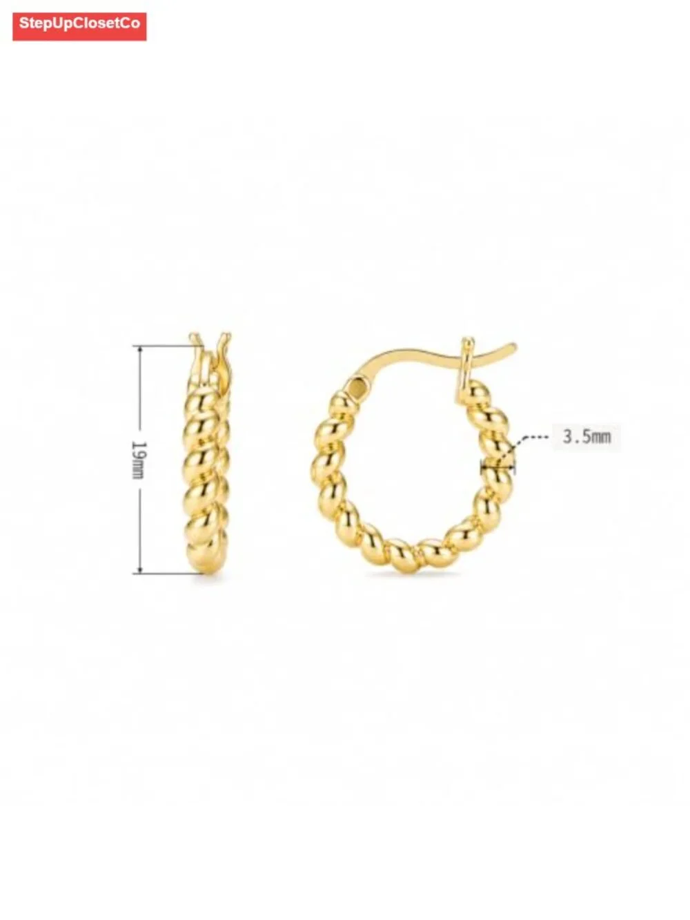 14k Gold Cable-Knit Huggie Hoop Earrings, Twisted Rope Textured, Click-Top